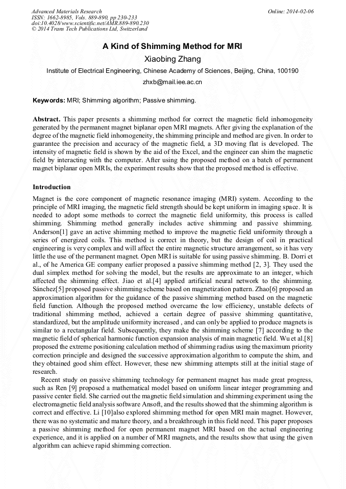 A Kind of Shimming Method for MRI