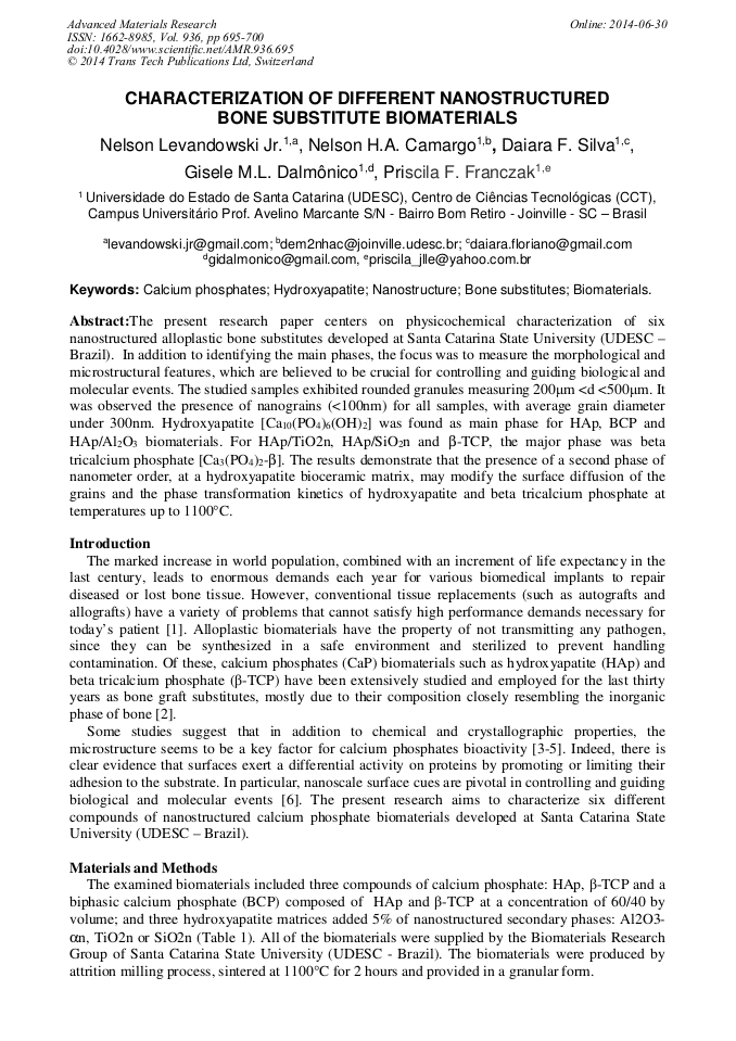 Characterization Of Different Nanostructured Bone Substitute - 