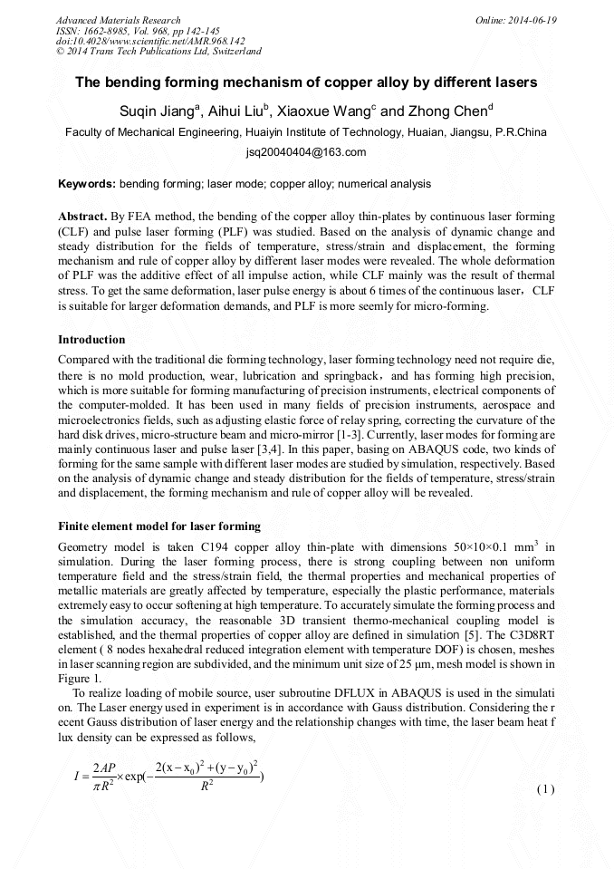The Bending Forming Mechanism of Copper Alloy by Different Lasers