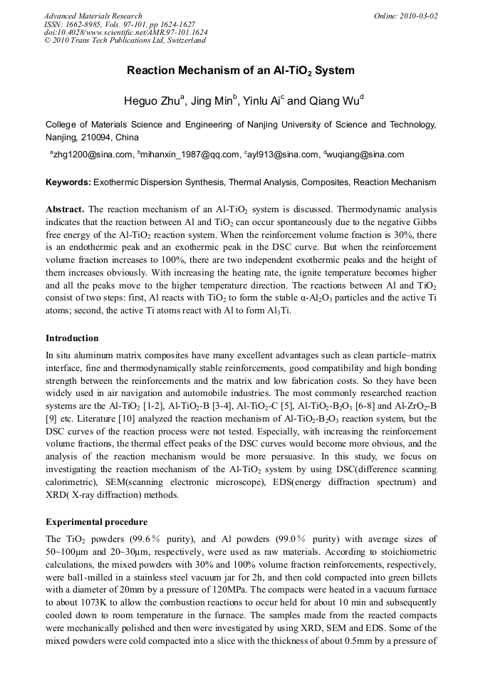 Reaction Mechanism of an Al-TiO2 System | Scientific.Net