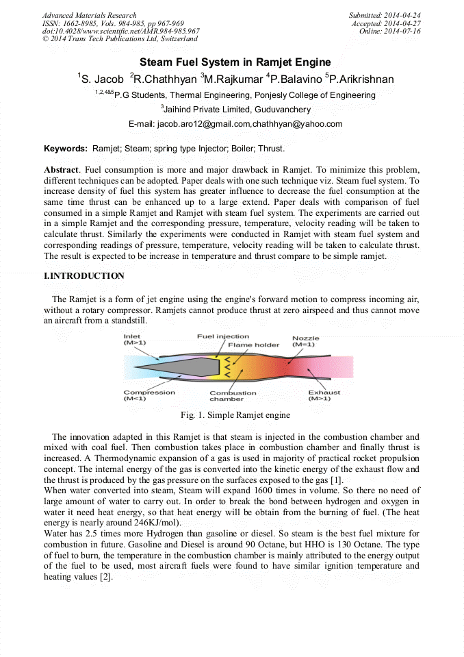 Steam Fuel System in Ramjet Engine