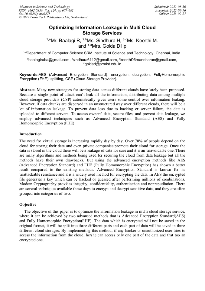 Optimizing Information Leakage in Multi Cloud Storage Services