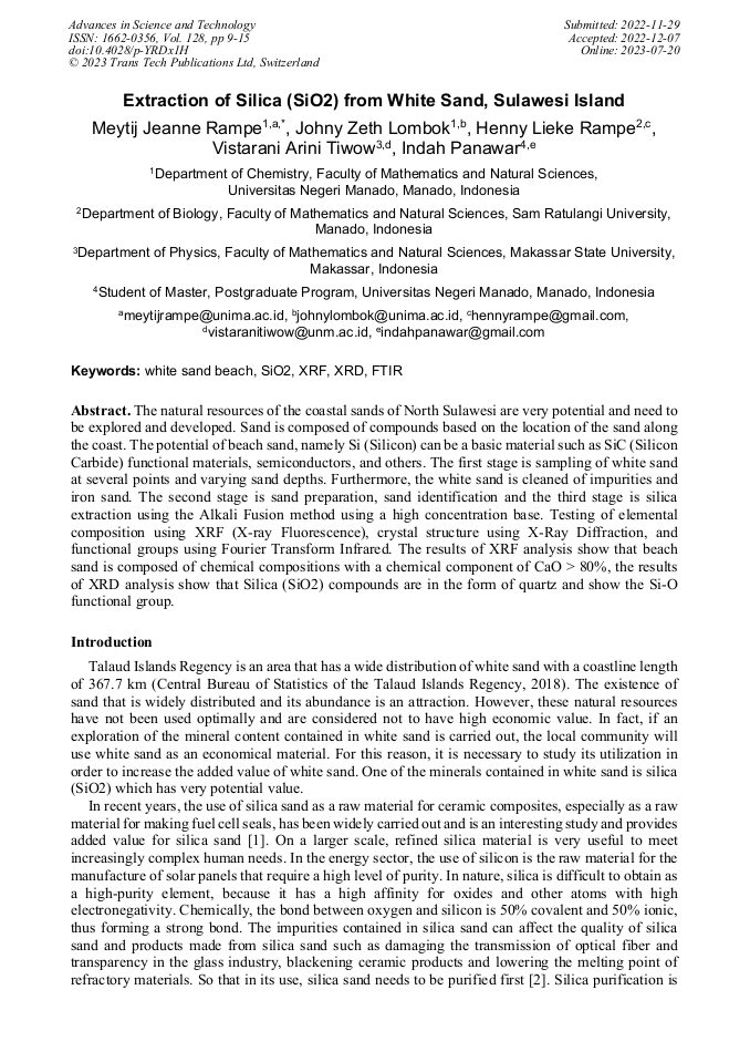 Extraction of Silica (SiO2) from White Sand, Sulawesi Island ...