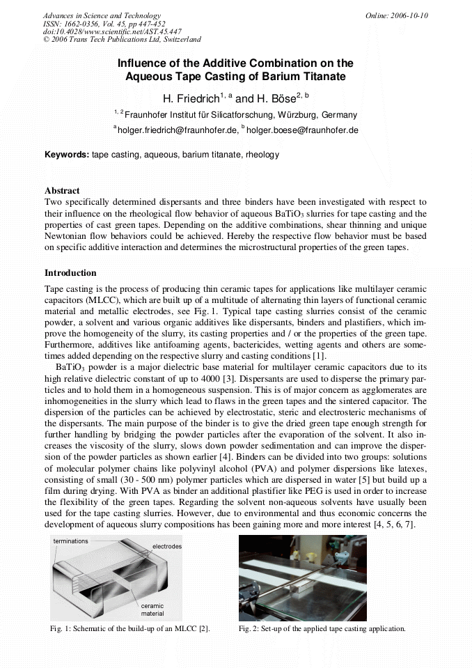 Influence of the Additive Combination on the Aqueous Tape Casting of