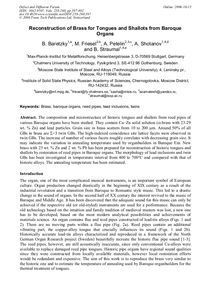 Reconstruction of Brass for Tongues and Shallots from Baroque Organs