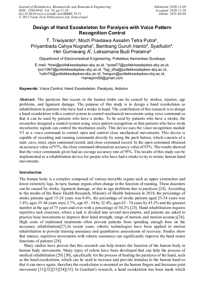 Design of Hand Exoskeleton for Paralysis with Voice Pattern Recognition ...