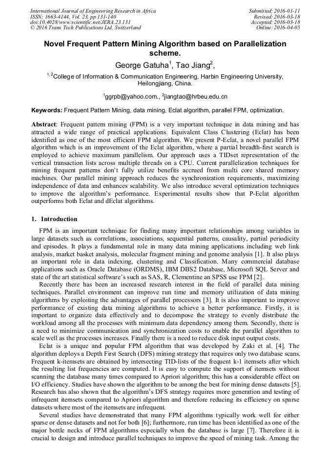 Novel Frequent Pattern Mining Algorithm Based on Parallelization Scheme ...