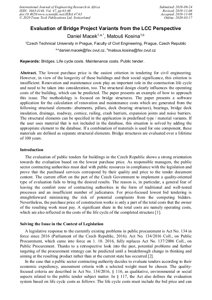 Evaluation of Bridge Project Variants from the LCC Perspective ...