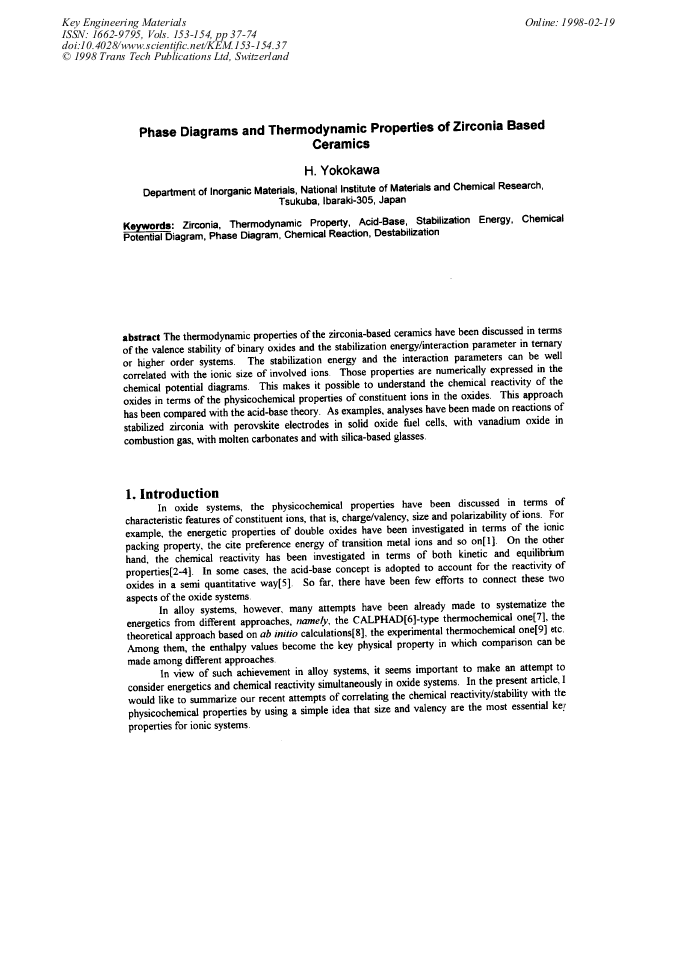 Phase Diagrams and Thermodynamic Properties of Zirconia Based Ceramics