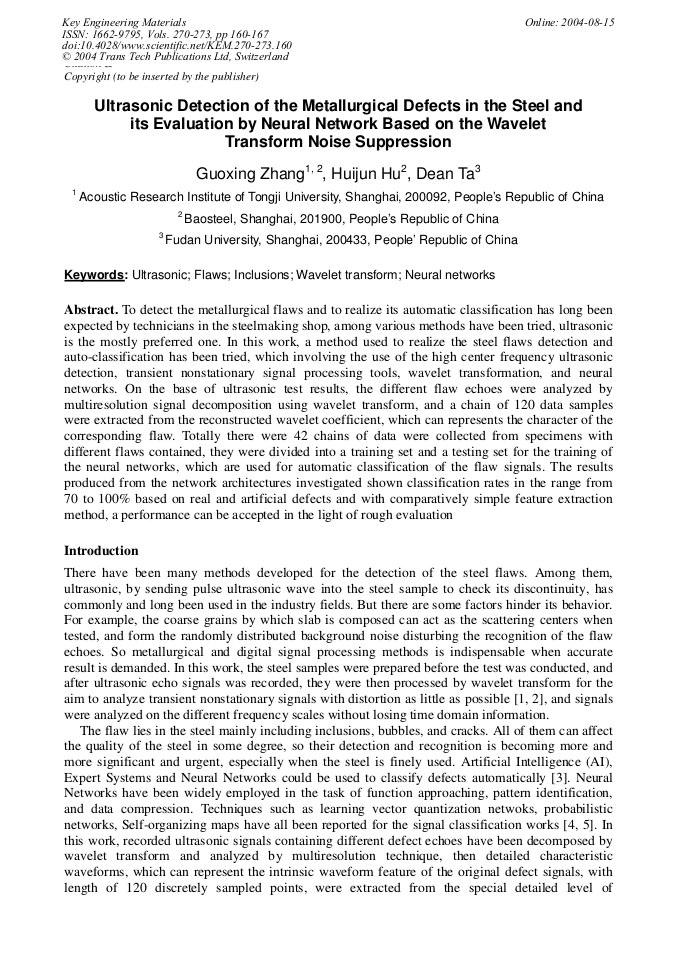 Ultrasonic Detection of the Metallurgical Defects in the Steel and its ...