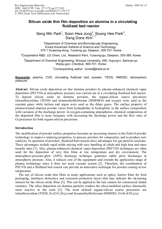 Silicon Oxide Thin Film Deposition on Alumina in a ...