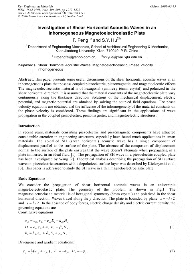 Investigation Of Shear Horizontal Acoustic Waves In An - 