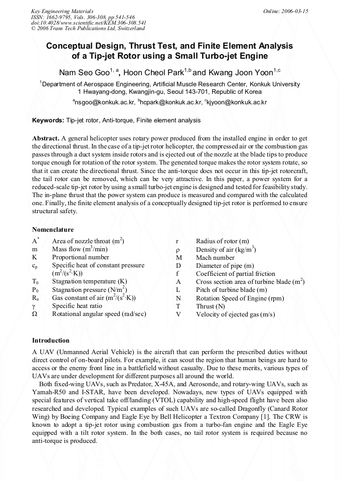 Conceptual Design, Thrust Test, and Finite Element Analysis of a Tip ...