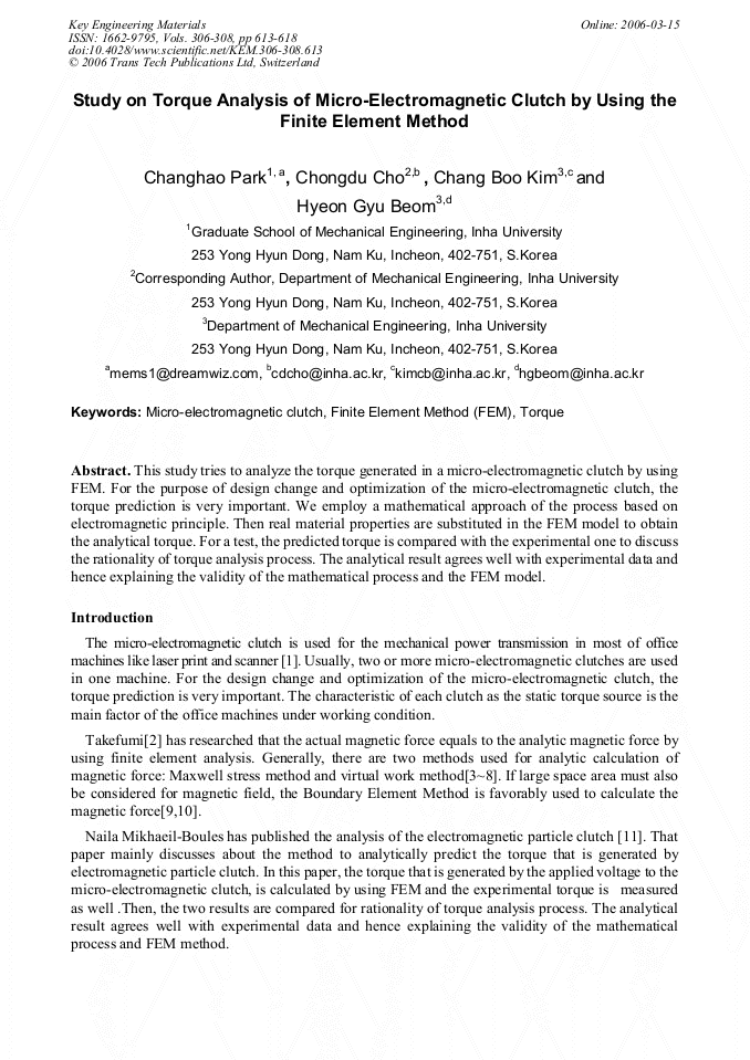 Study on Torque Analysis of Clutch by Using the