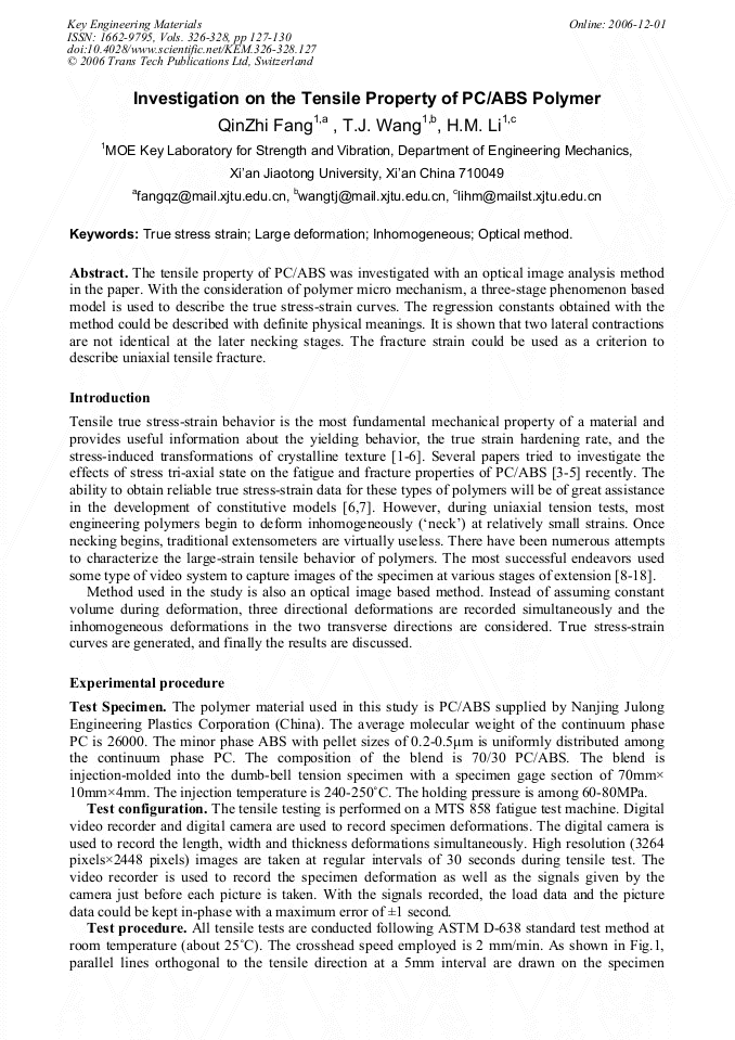 Investigation on the Tensile Property of PC/ABS Polymer | Scientific.Net