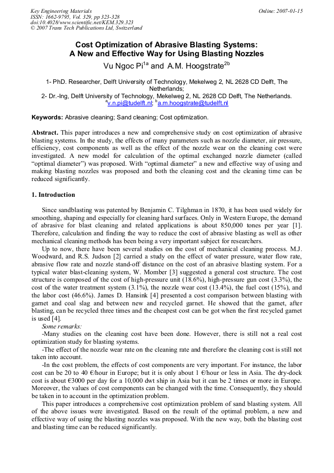 Cost Optimization of Abrasive Blasting Systems A New and Effective Way