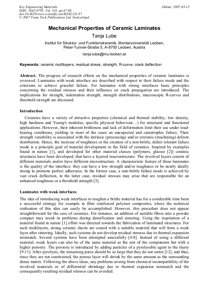 Mechanical Properties of Ceramic Laminates