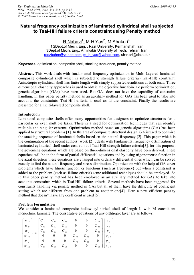 Natural Frequency Optimization of Laminated Cylindrical Shell Subjected ...