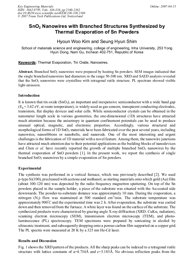 SnO2 Nanowires with Branched Structures Synthesized by Thermal ...