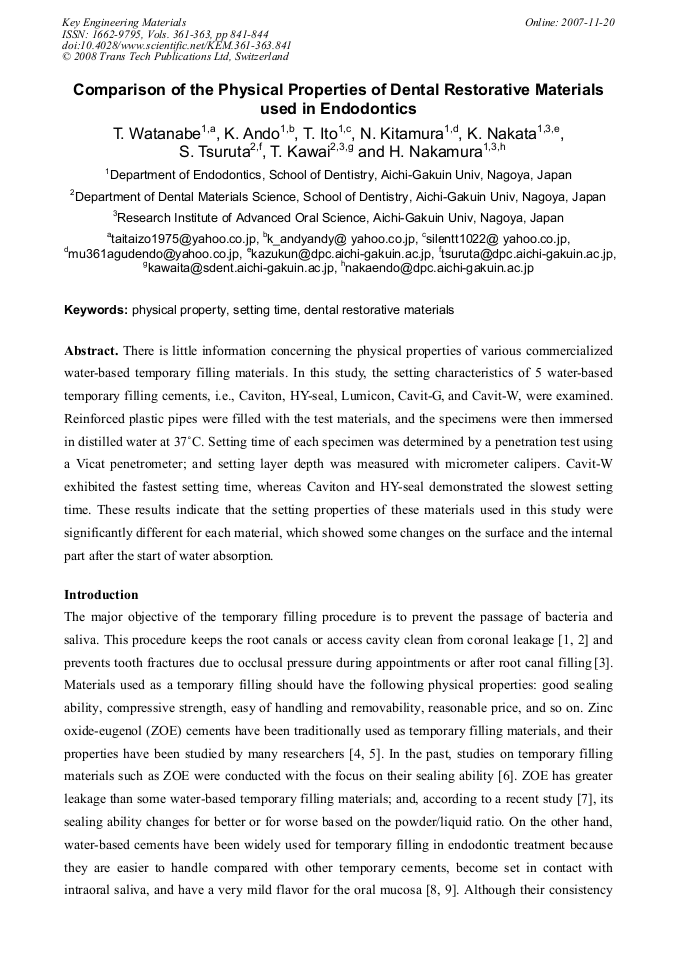 Comparison of the Physical Properties of Dental Restorative Materials