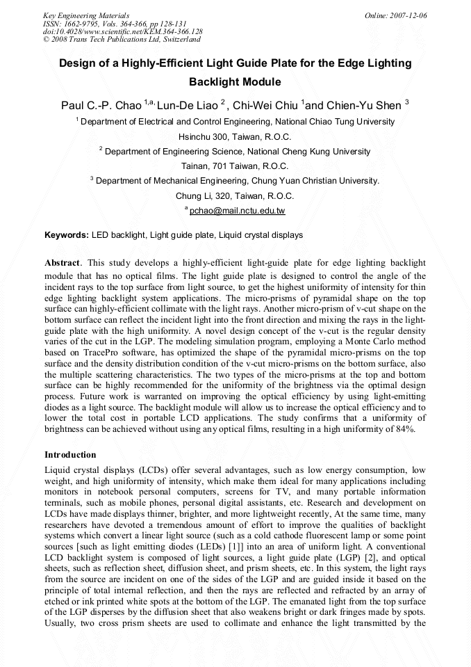 Design of a Highly-Efficient Light Guide Plate for the Edge Lighting ...