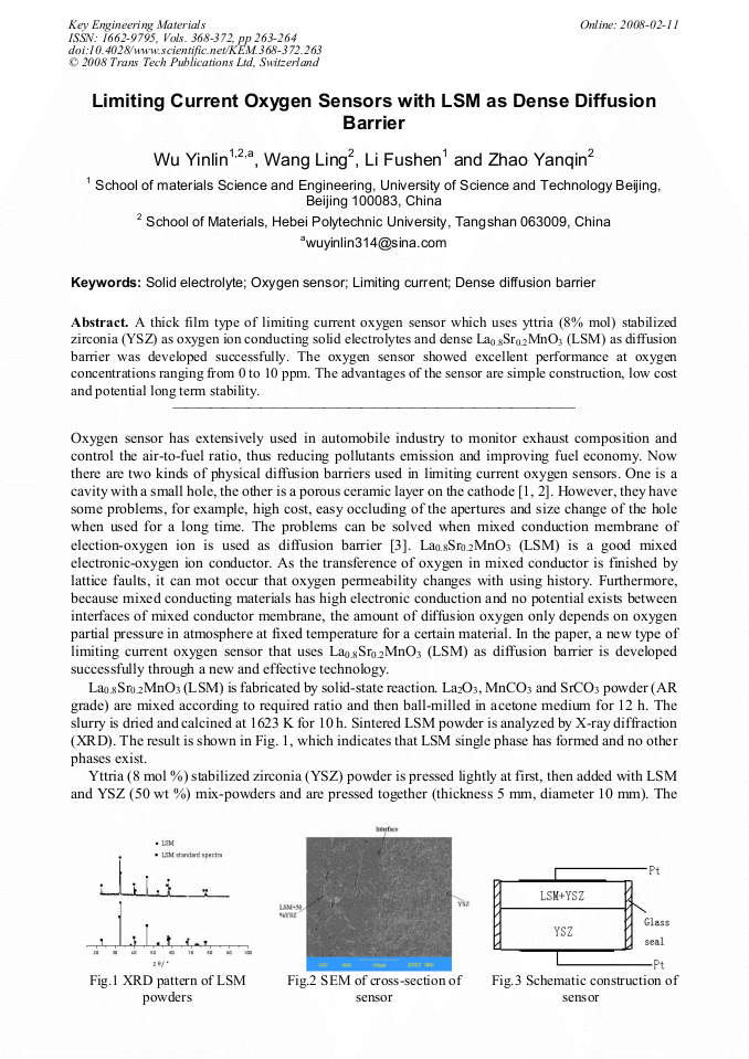 Limiting Current Oxygen Sensors with LSM as Dense Diffusion Barrier