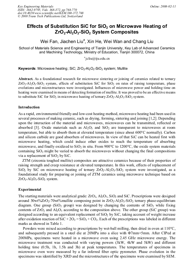 Effects of Substitution SiC for SiO2 on Microwave Heating of ZrO2-Al2O3 ...
