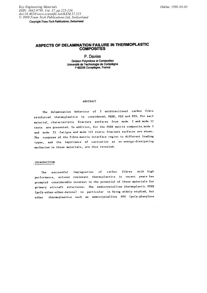 Asperts of Delamination Failure in Thermoplastic Composites ...