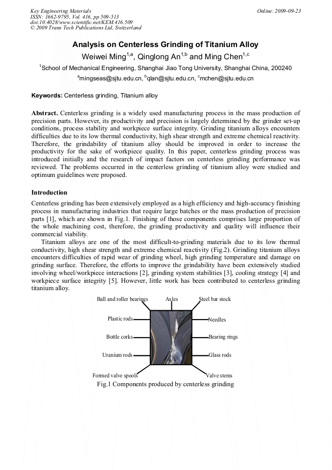 Analysis on Centerless Grinding of Titanium Alloy