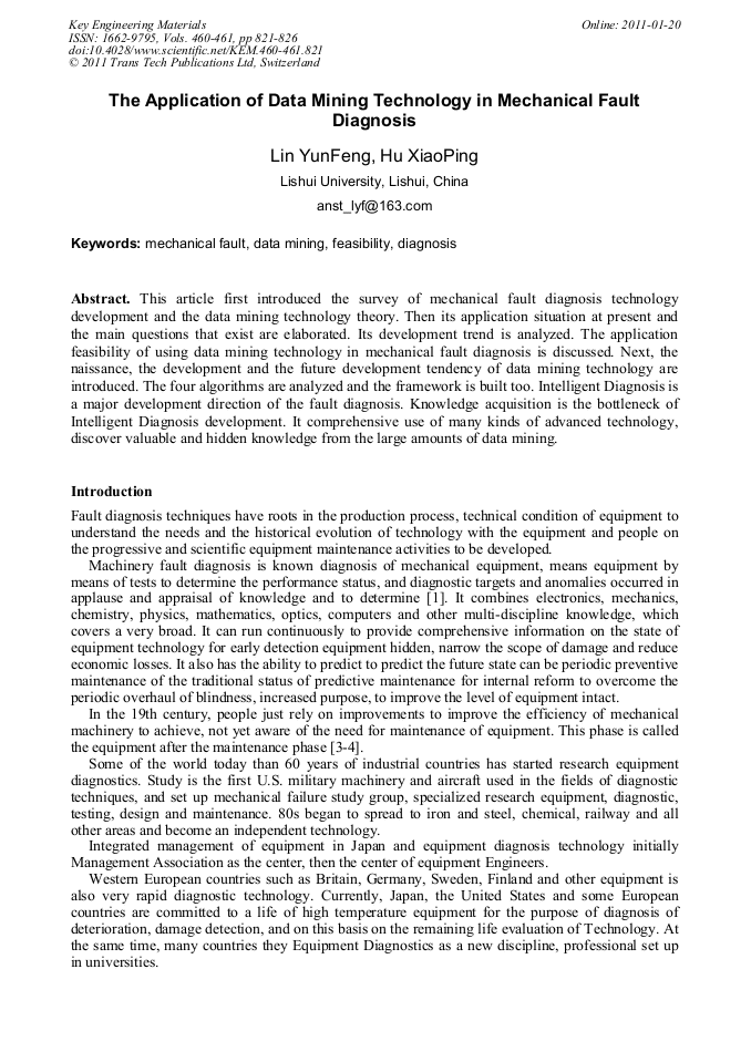 The Application of Data Mining Technology in Mechanical Fault Diagnosis