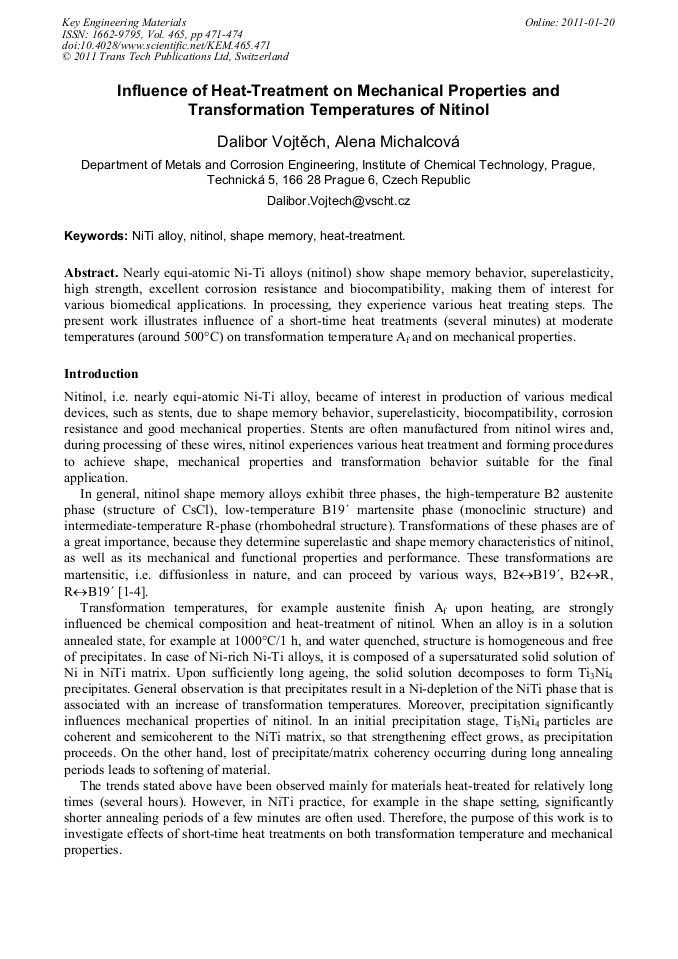 Influence of HeatTreatment on Mechanical Properties and Transformation