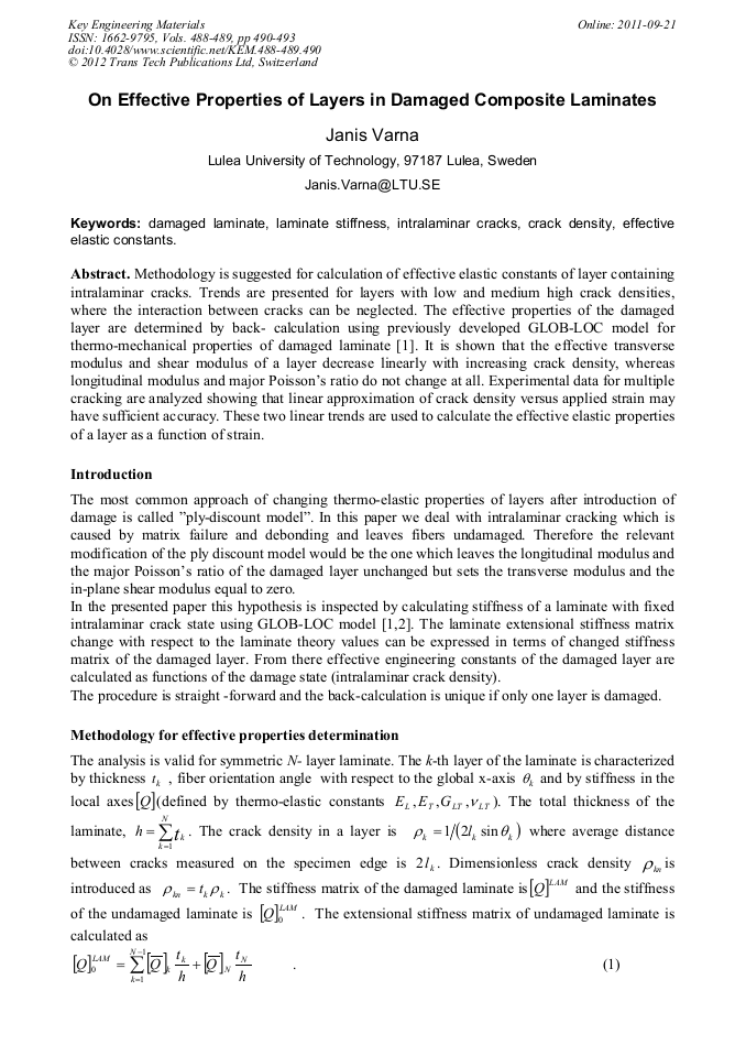 On Effective Properties of Layers in Damaged Composite Laminates