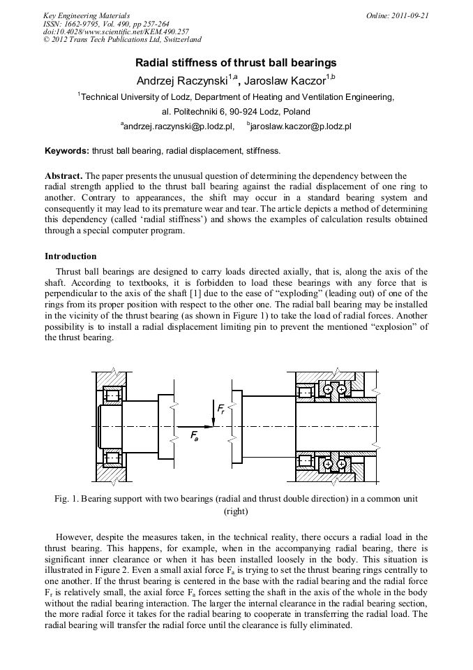 Radial Stiffness of Thrust Ball Bearings
