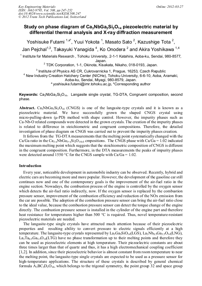 Study on Phase Diagram of Ca3NbGa3Si2O14 Piezoelectric ... phase diagram journal abstract 