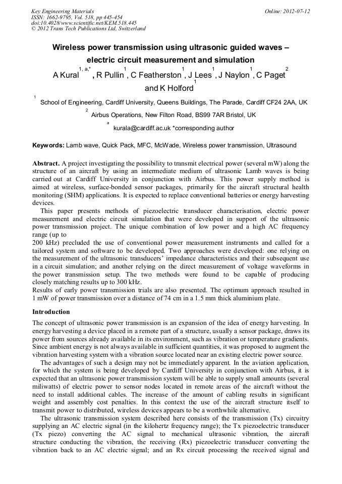 Wireless Power Transmission Using Ultrasonic Guided Waves Electric Circuit Measurement and
