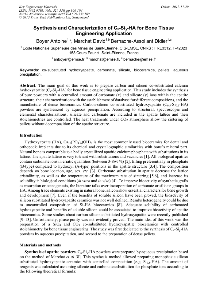 Synthesis And Characterization Of Cx Siy Ha For Bone Tissue Engineering Application Scientific Net