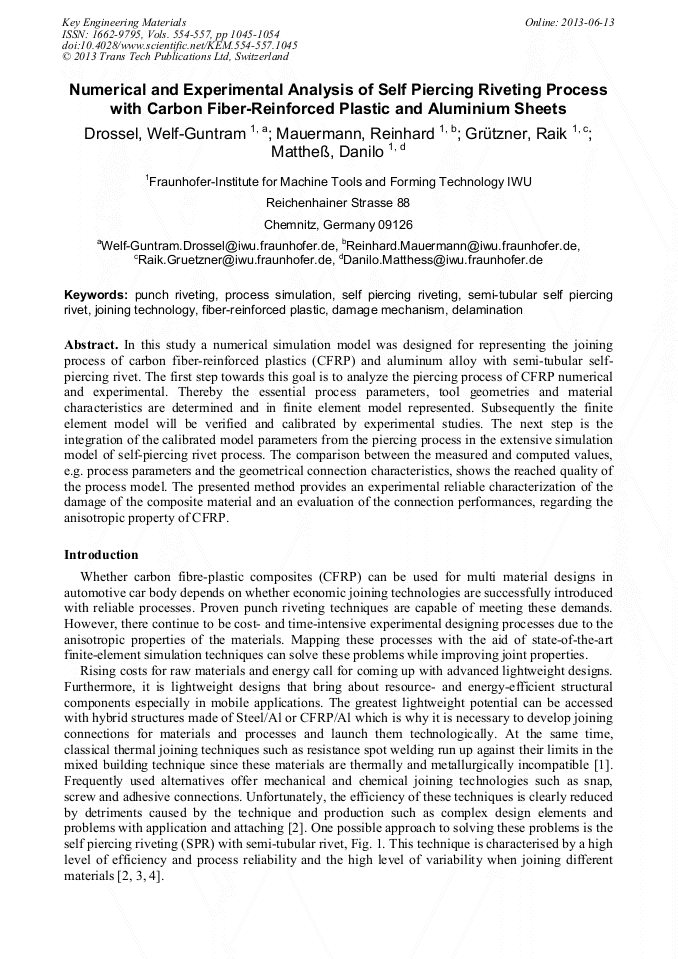 Numerical and Experimental Analysis of Self Piercing Riveting Process