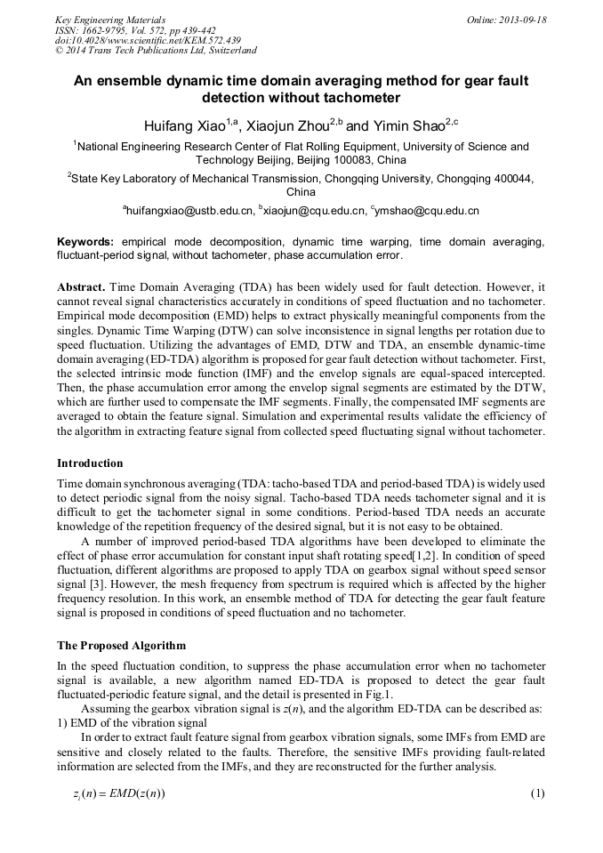 An Ensemble Dynamic Time Domain Averaging Method for Gear Fault ...