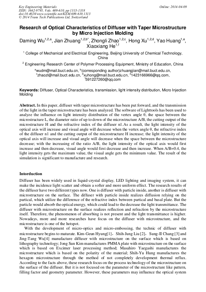 Research of Optical Characteristics of Diffuser with Taper ...