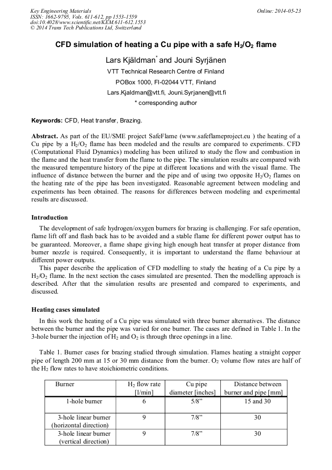 CFD Simulation of Heating a Cu Pipe with a Safe H2/O2 Flame ...