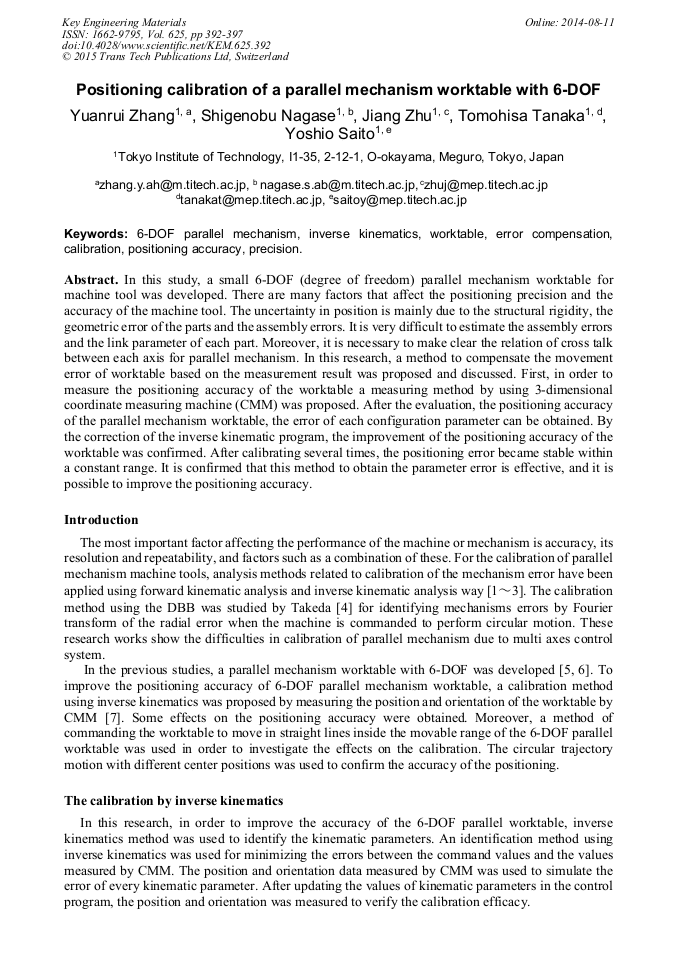 Positioning Calibration of a Parallel Mechanism Worktable with 6DOF
