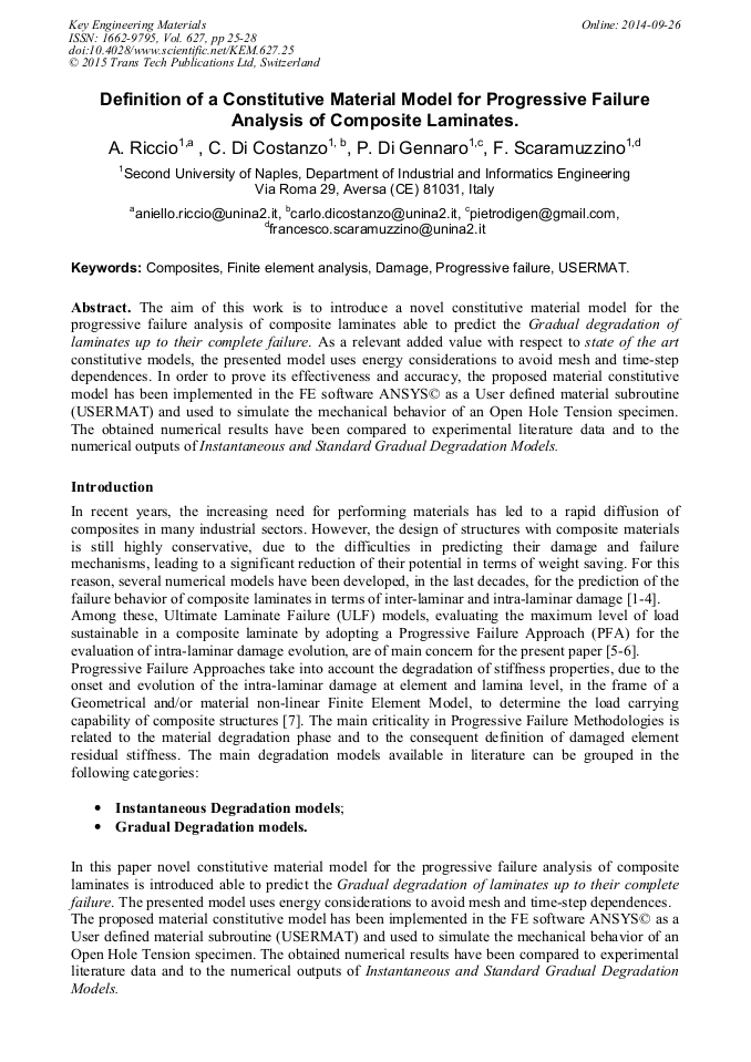 Definition of a Constitutive Material Model for Progressive Failure