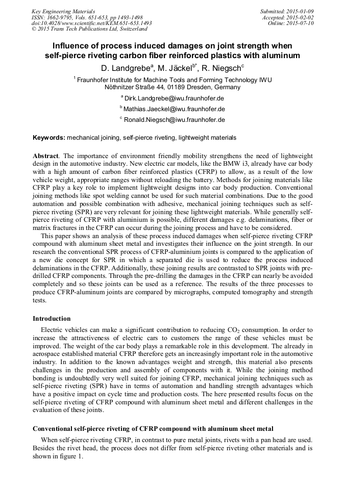 Influence of Process Induced Damages on Joint Strength when SelfPierce