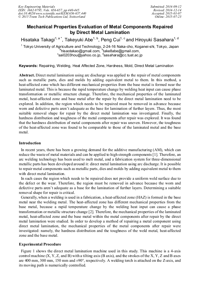 Mechanical Properties Evaluation of Metal Components Repaired by Direct