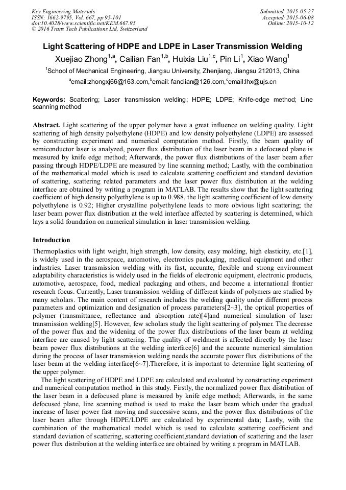 Light Scattering of HDPE and LDPE in Laser Transmission Welding ...