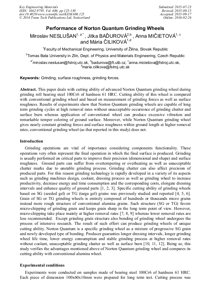 Performance of Norton Quantum Grinding Wheels
