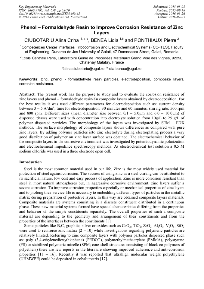 PhenolFormaldehyde Resin to Improve Corrosion Resistance of Zinc