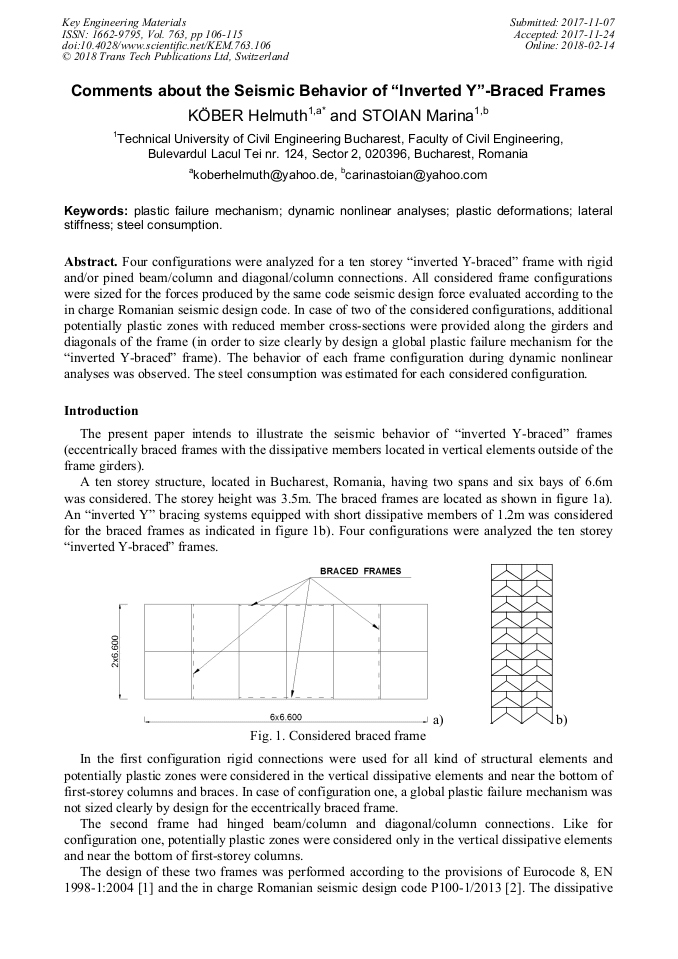 Comments about the Seismic Behavior of “Inverted Y”- Braced Frames ...
