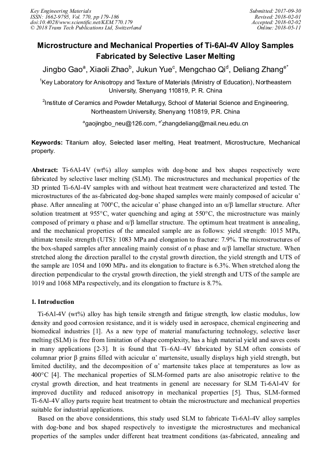 Microstructure and Mechanical Properties of Ti6Al4V Alloy Samples