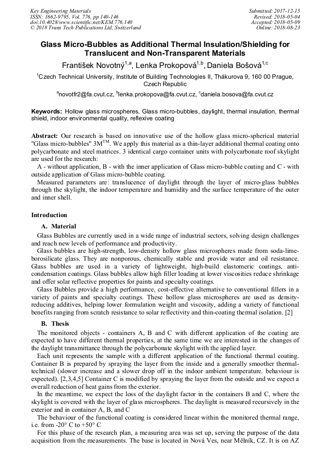 Glass MicroBubbles as Additional Thermal Insulation/Shielding for Translucent and Non